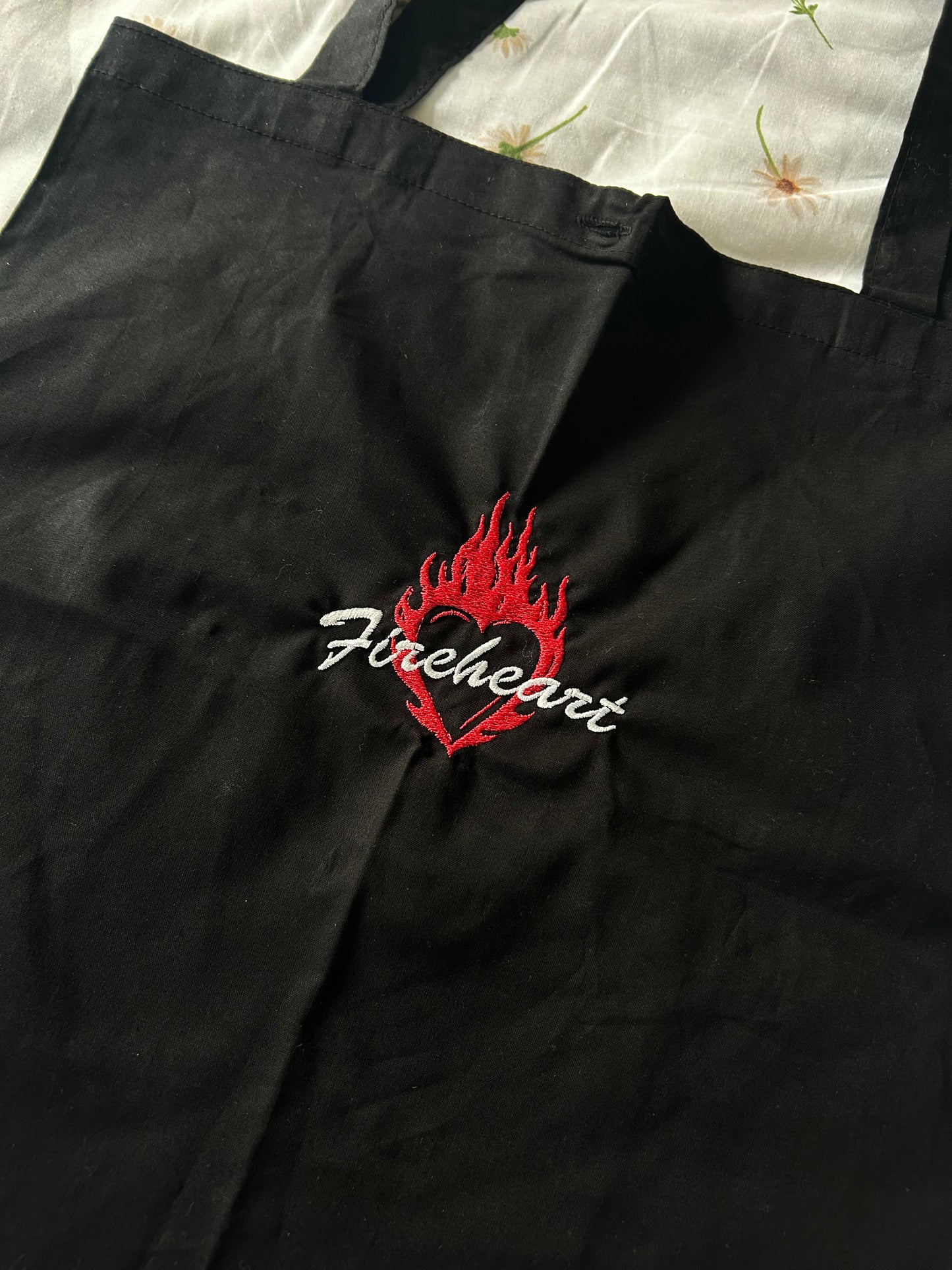“Fireheart” embroidered tote bag