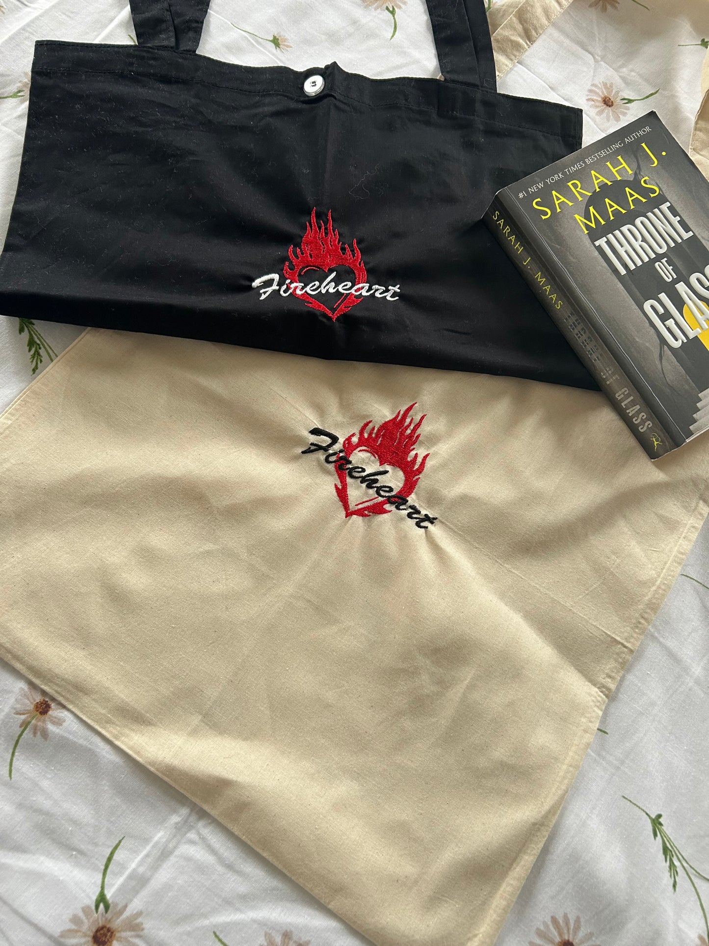 “Fireheart” embroidered tote bag