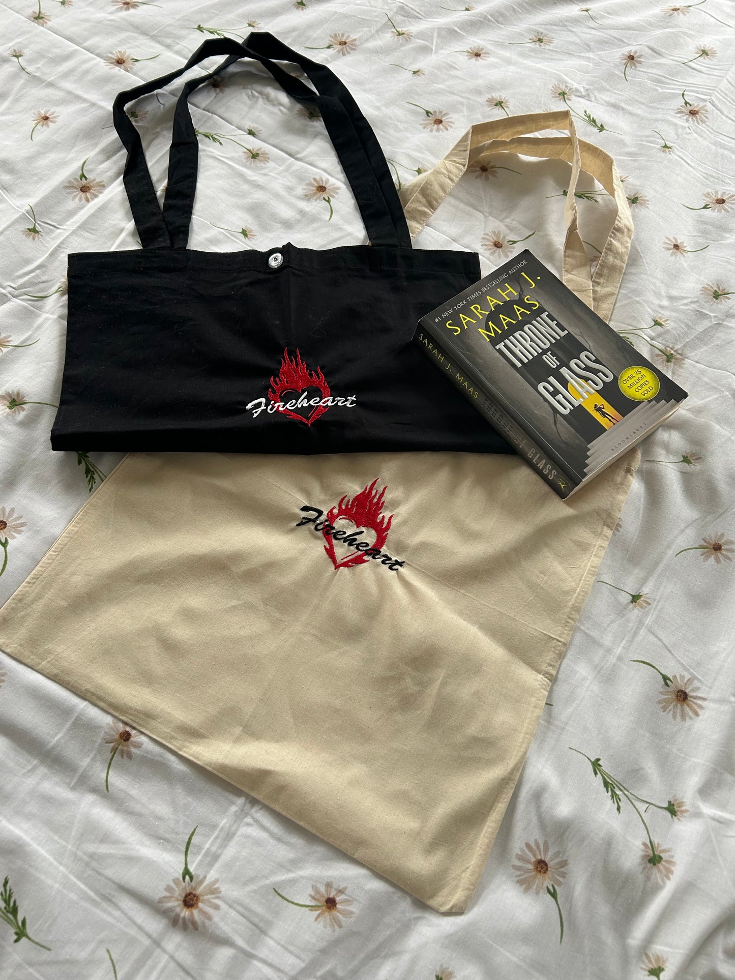 “Fireheart” embroidered tote bag
