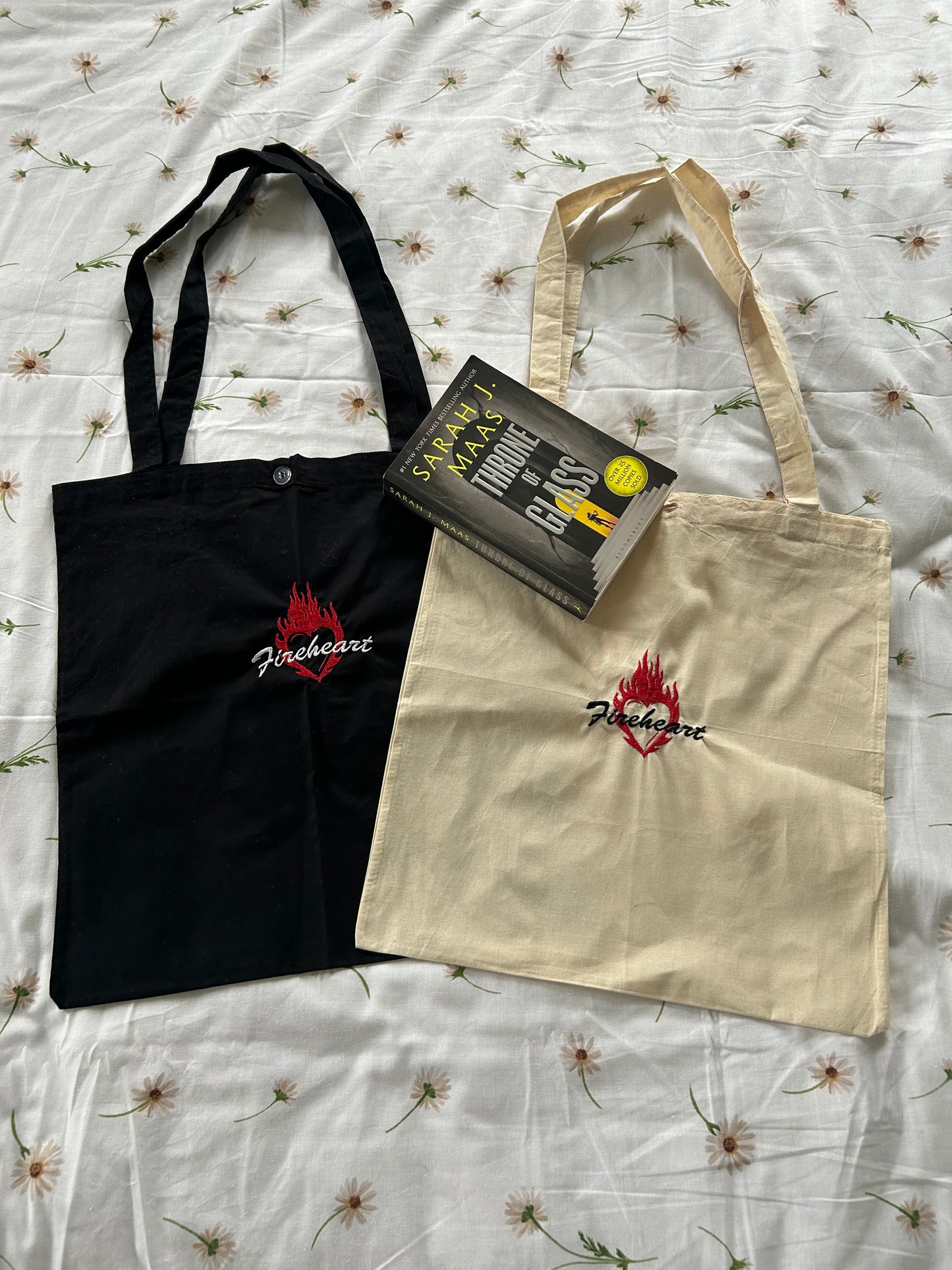 “Fireheart” embroidered tote bag